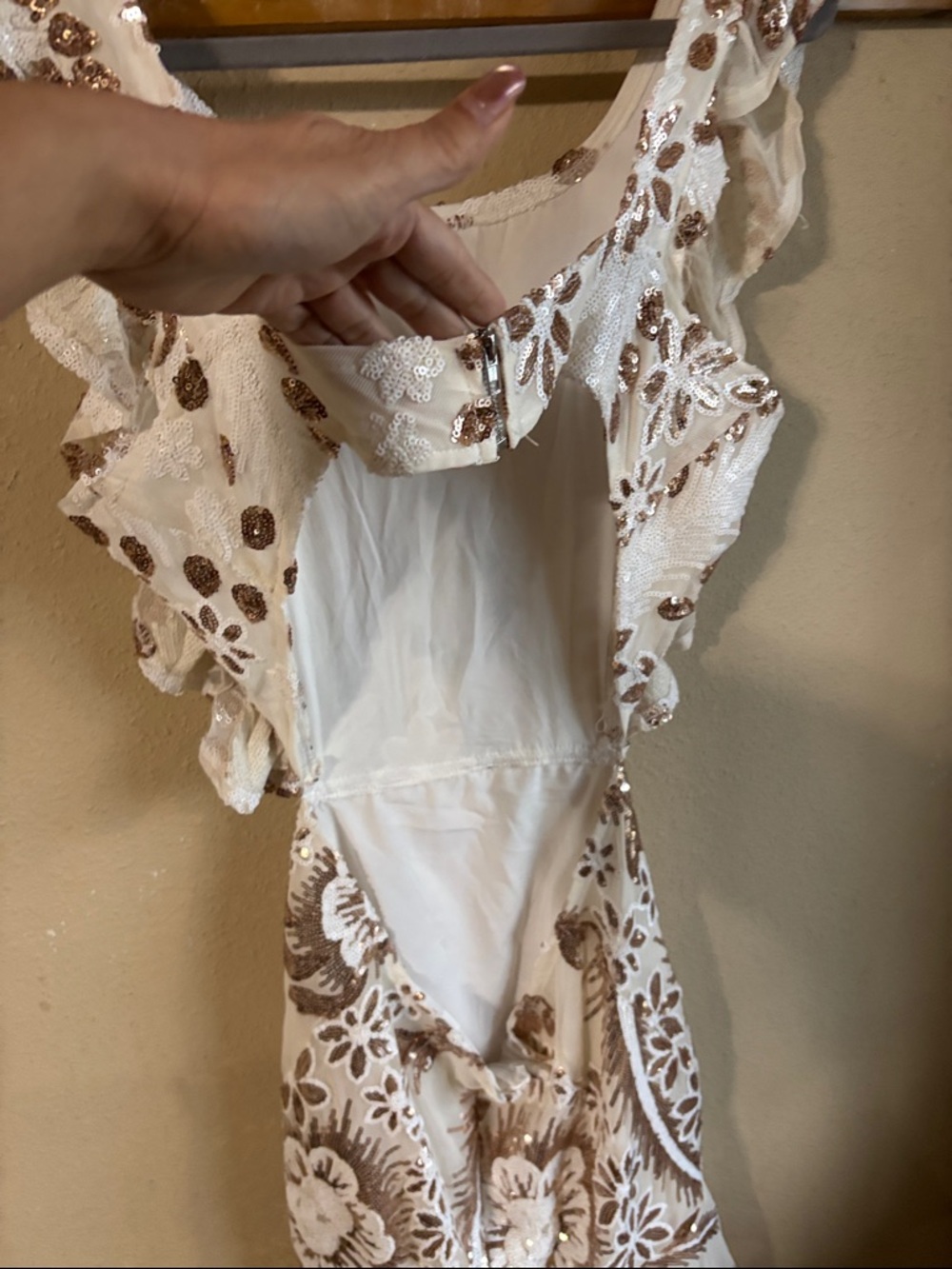 White Crochet Lace Ruffle Mini Dress - Picture 5 of 8